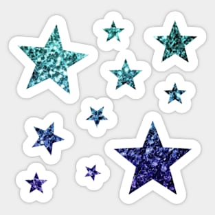 Teal Dark Blue Ombre Faux Glitter Stars Sticker